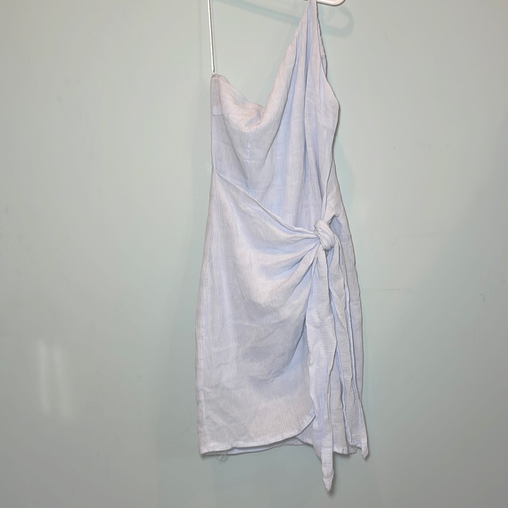 HELLO MOLLY Light blue, one shoulder , faux wrap dress